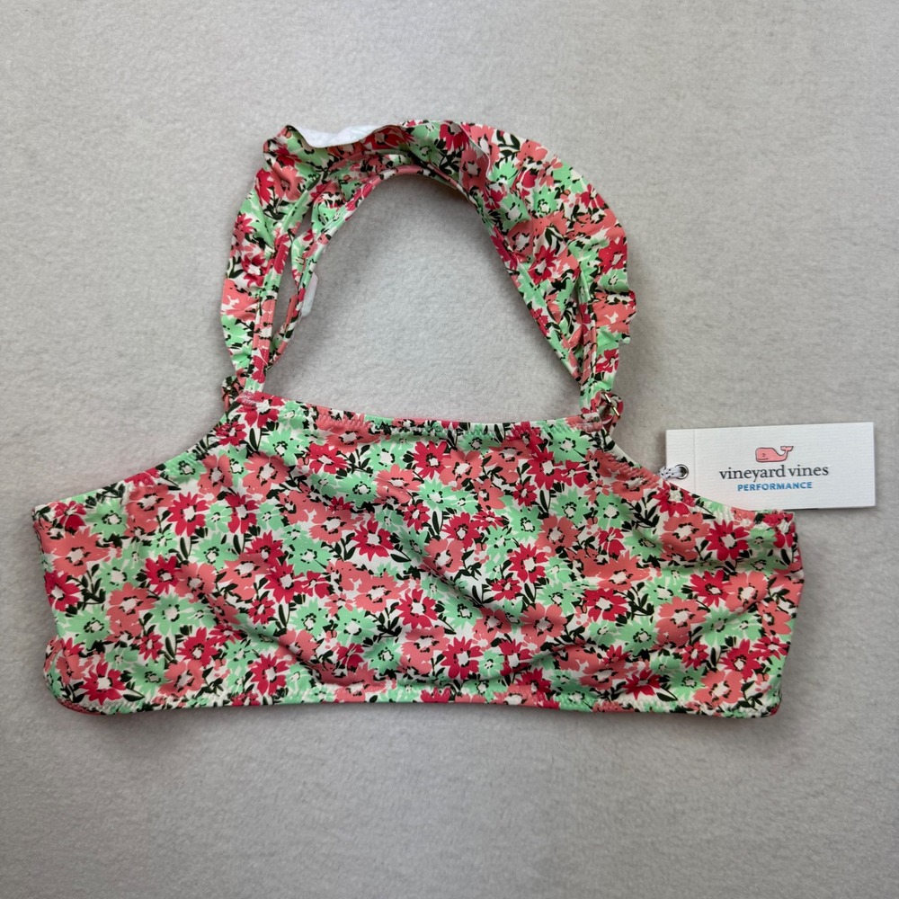 Vineyard Vines Girls XL Floral Ruffle High Neck Bikini‎ Top Swimsuit